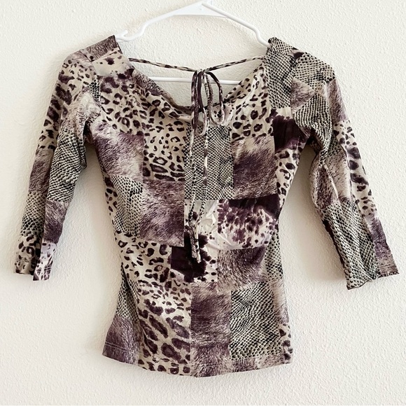 Y2K Vintage Sooki Animal Leopard Print Patch Shimmer Top Size Small - Picture 2 of 6